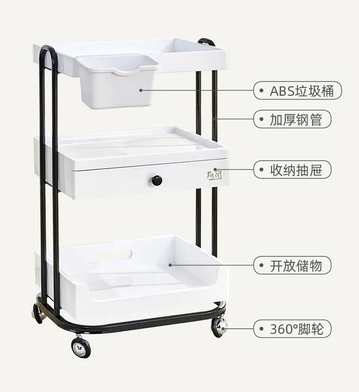 Salon Trolley Cart For Beauty SPA, Wooden Rolling Storage Station, Mobile Utility Cabinet With 1 Drawer 2 Trays, Medical Esthetic Supply Holder For Massage Tattoo Facials, Pink