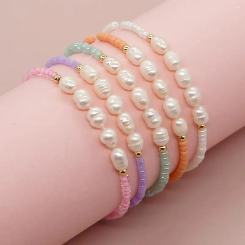 Strand Rice Bead Bracelet Pearl Originality Colour Hand Knitting Bohemia Adjustable Elastic Force Fashion Simple Beaded