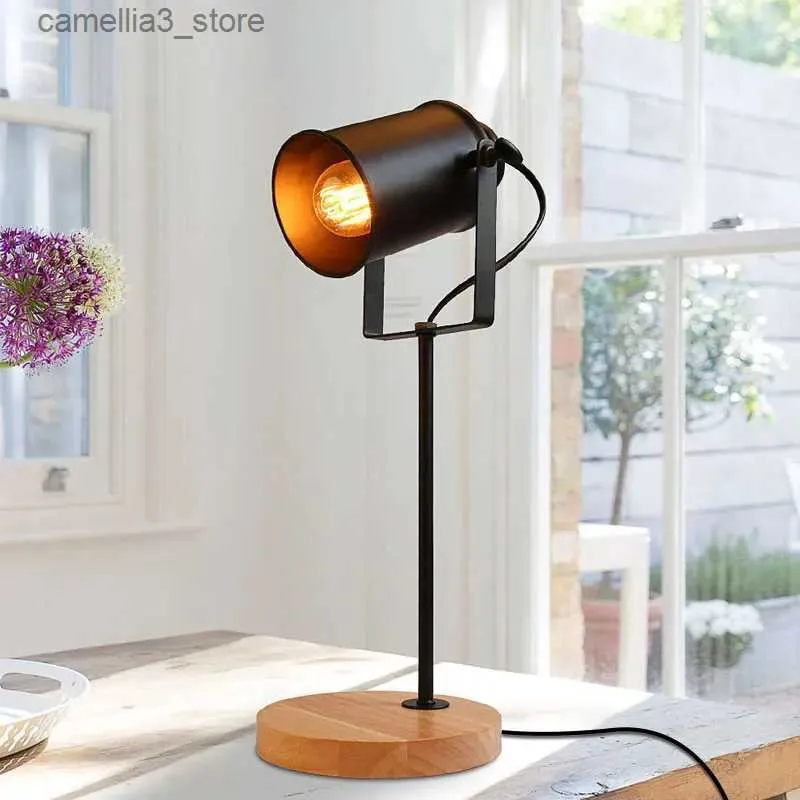 Desk Lamps American Table Lamp ASCELINA Vintage Loft Wooden Led Desk Lamp Adjustable Reading Light Office Lamp Home Lighting Decor Stores Q231104