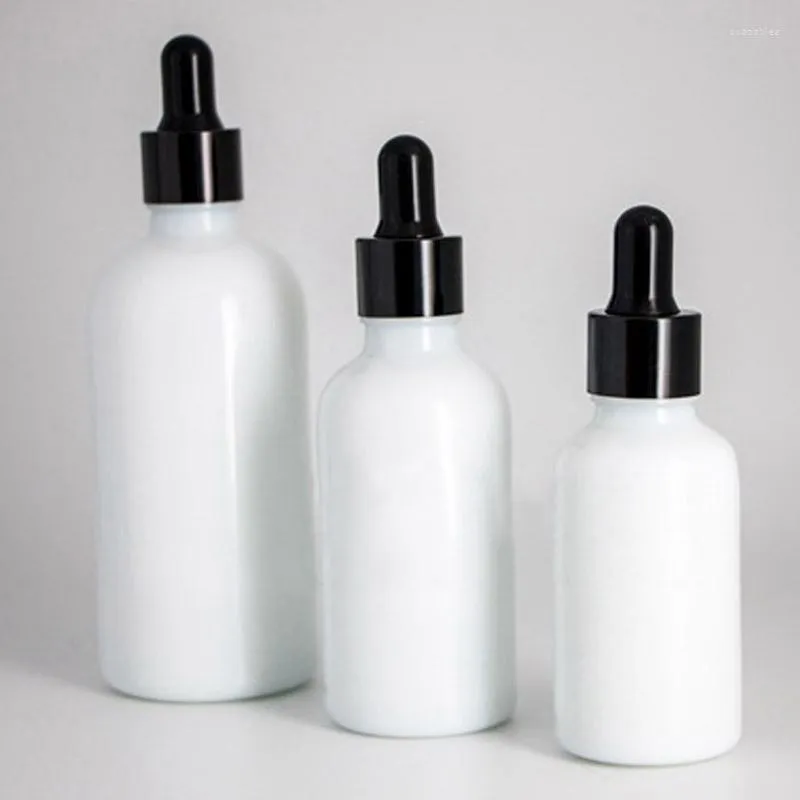 Storage Bottles Wholesale 30ml 50ml 100ml White Porcelain Essential Oil Glass Dropper Bottle Empty Serum With Black Cap