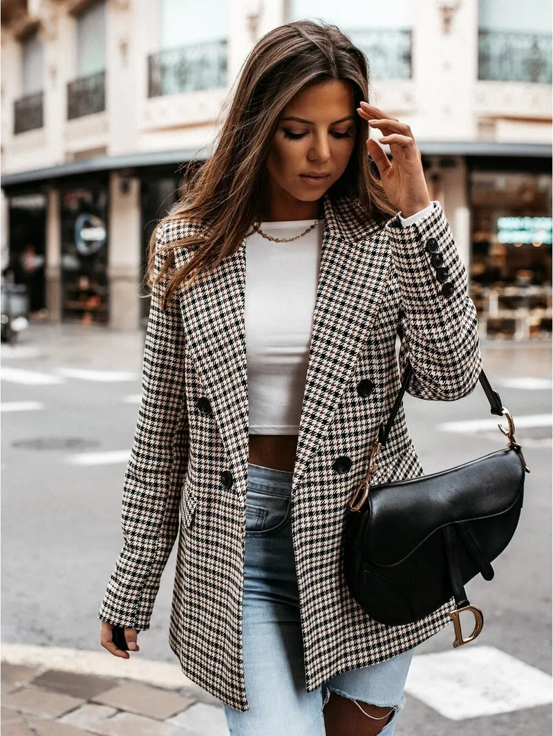 Elegant Khaki Plaid Checked Jacket Womens For Women Long Sleeve Casual Coat For Spring And Autumn Perfect For Office And Casual Wear Style 230403 From Pu05 20.71 DHgate.Com