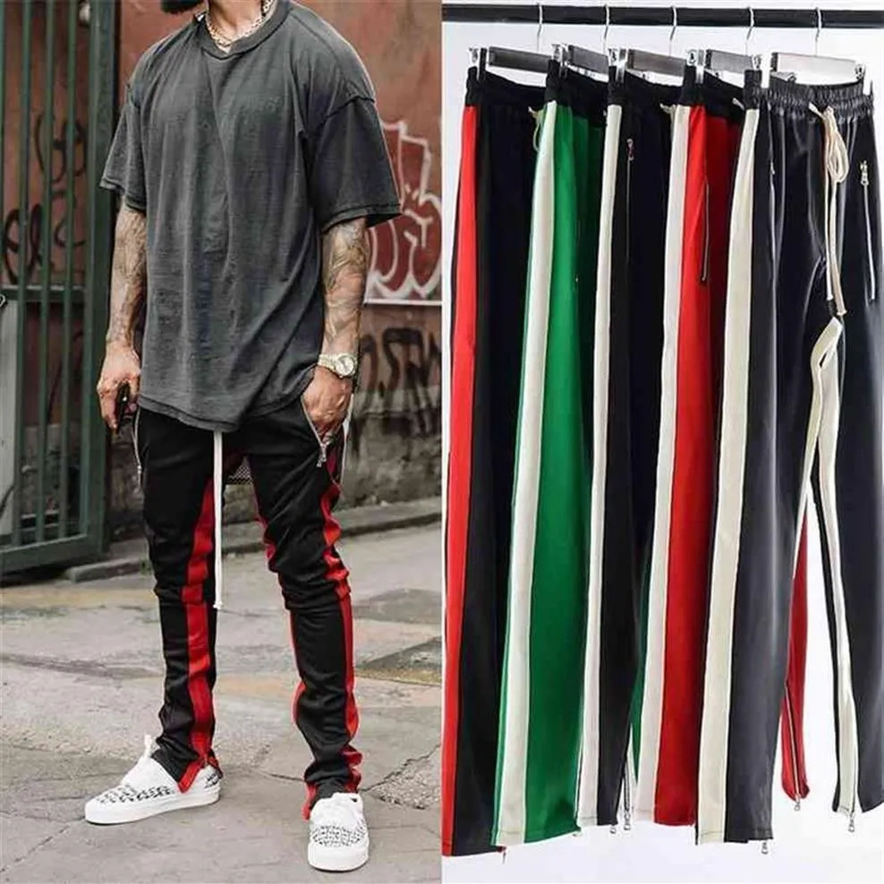 Pantalon de survêtement rayé hommes hip-hop Joggers pour hommes femmes Streetwear Colorblock fermeture éclair Sweat ample pantalon ajusté 210715319H
