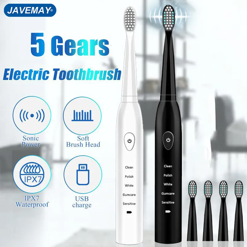 Escova de dentes poderosa escova de dentes elétrica ultrassônica de dentes usb de dentes recarregáveis ​​de dentes laváveis ​​de dentes lavadores de dentes j110 230403