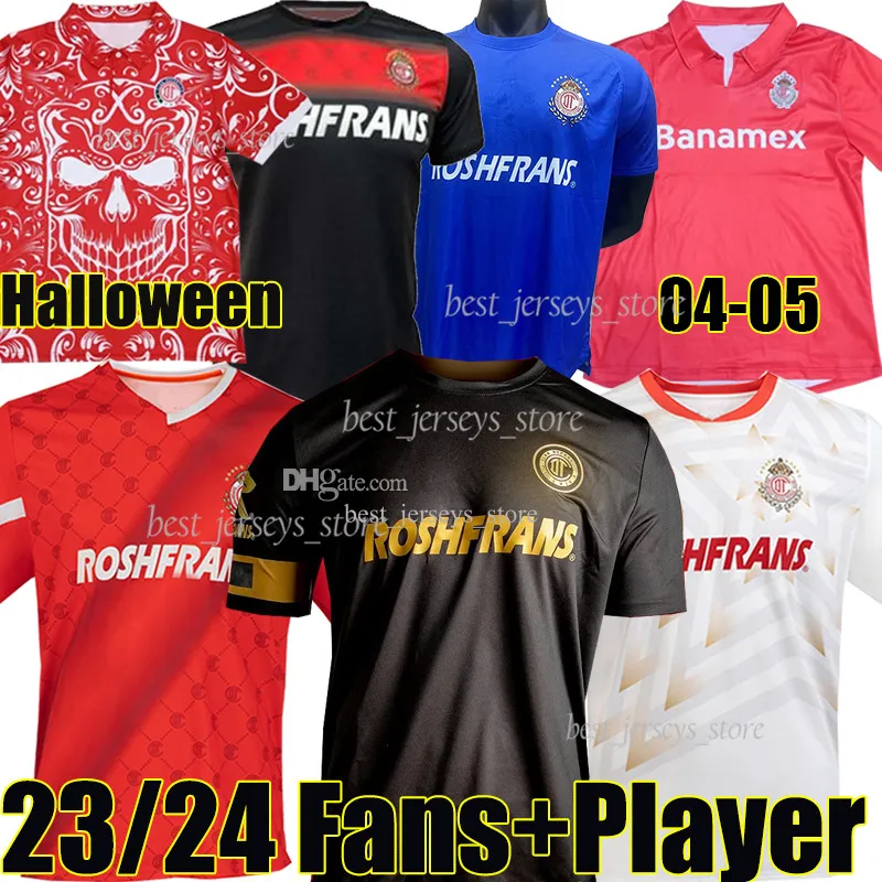 23/24 Toluca Halloween Soccer Jerseys 2023 2024 Liga MX Fans Jogador Versão M. Araujo J. Angulo Baeza Venegas Homens Kids Kit Retro Camisa de Futebol 2004 05 Home