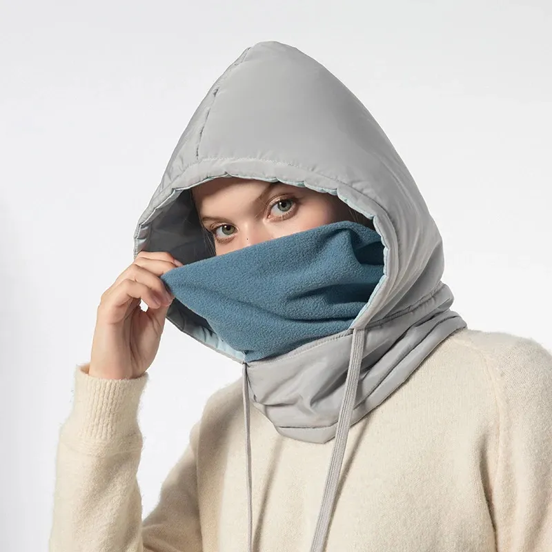 Czapki czapki/czaszki na zewnątrz Balaclava kapelusz miękki polarny polar Szyja ciepła grubość kaptura szalik elegancki kaptura zimowa ciepłe czapki na nakrycie głowy unisearu streetwear 231102