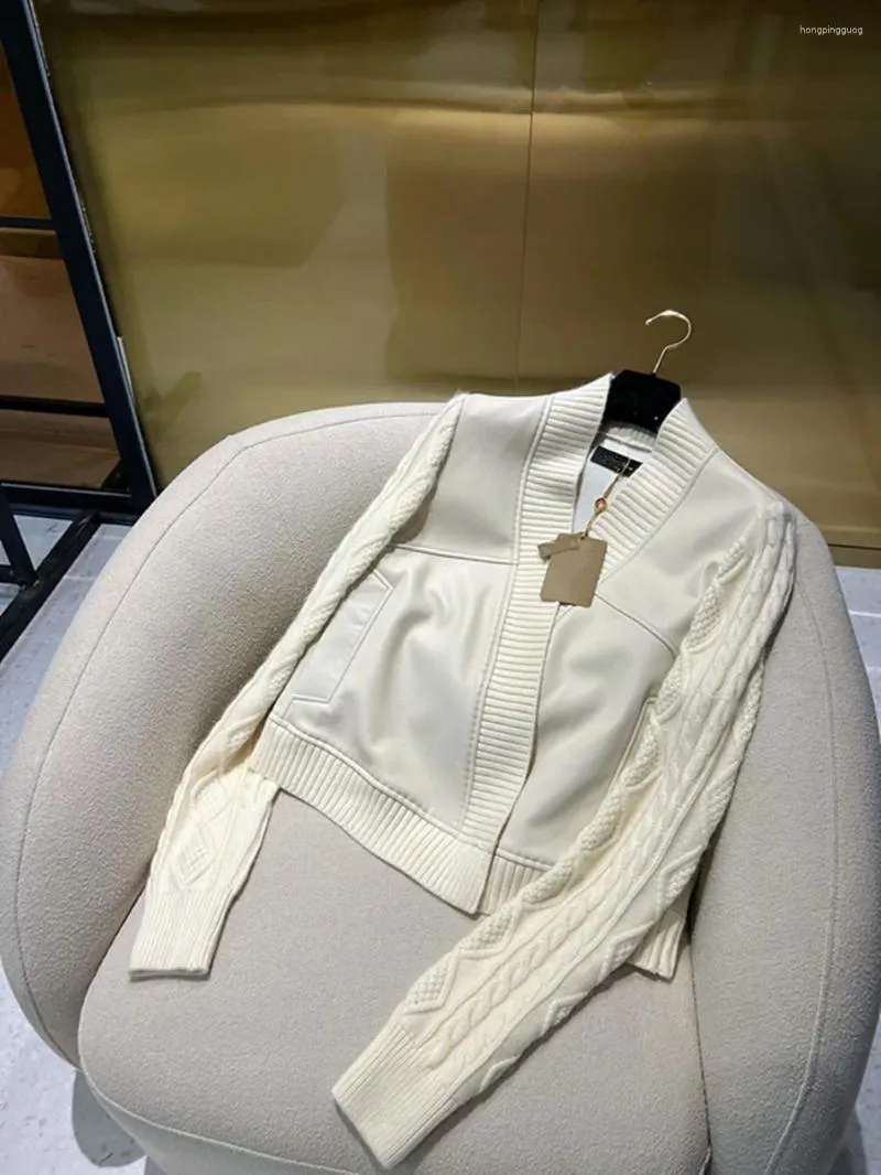 Dames leren LP witte jas voor dames herfst luxe designjas grijs kasjmier en schapenvacht
