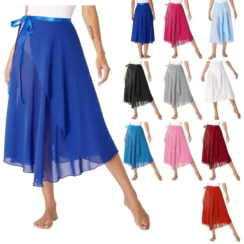 Stage Wear Women's Ballet Wrap Chiffon Skirt Extra Long Slit Dance Dress Skate Lyric Ski