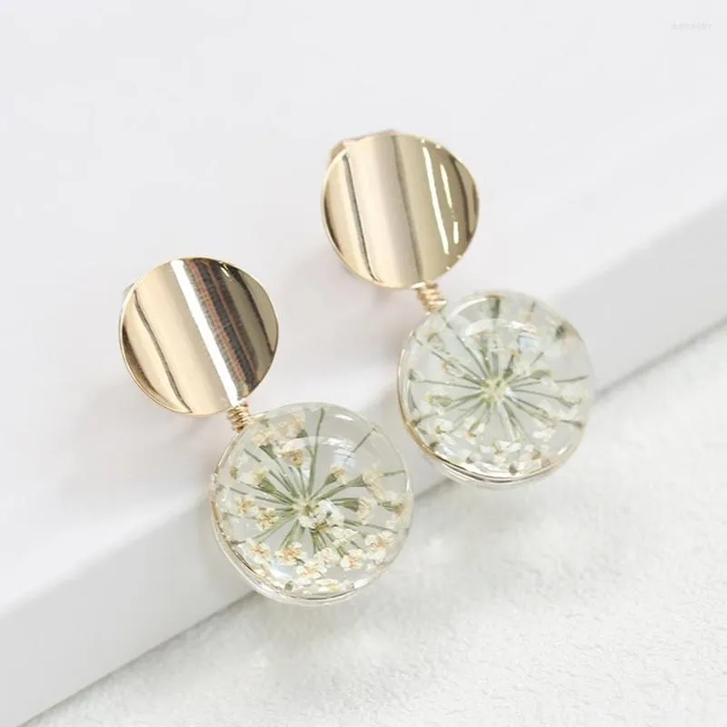 Dos Boucles D'oreilles IDESTINY Pas Percé Clip Sur Pour Les Femmes De Mode Fleur Séchée Verre Conception Or Couleur De Noce Accessoires Cadeau