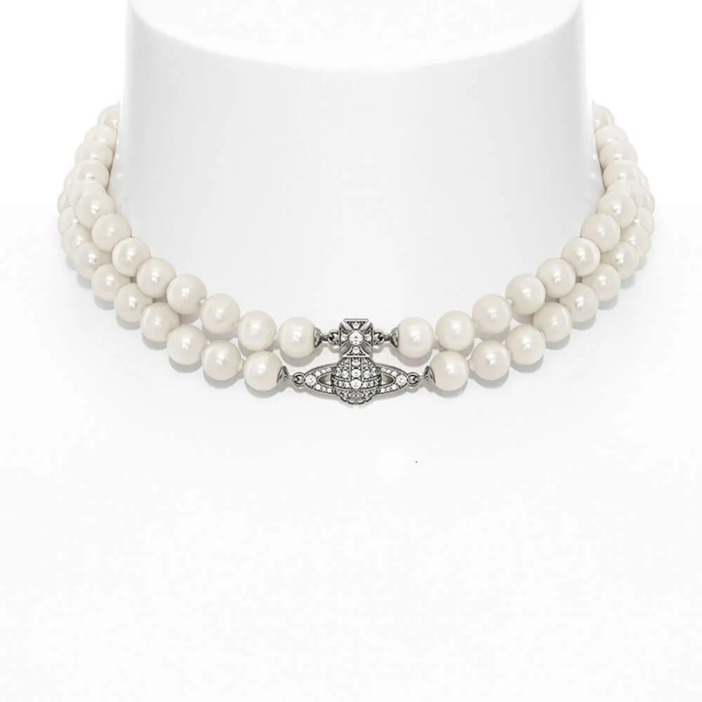 Vivienne Queen West Vivian Graziella Double-Layer Pearl Necklace INS 일본어 및 한국 별과 같은 스타일