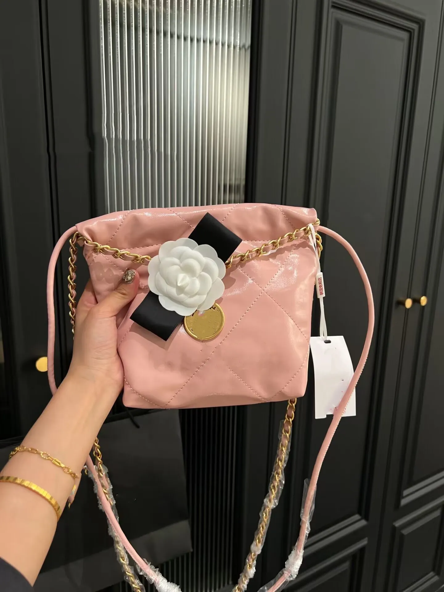 23 Borsa tote da donna classica scozzese in oro con moneta di lusso in pelle trapuntata di grande capacità con borsa a tracolla con catena a fiori Borsa a tracolla con tracolla