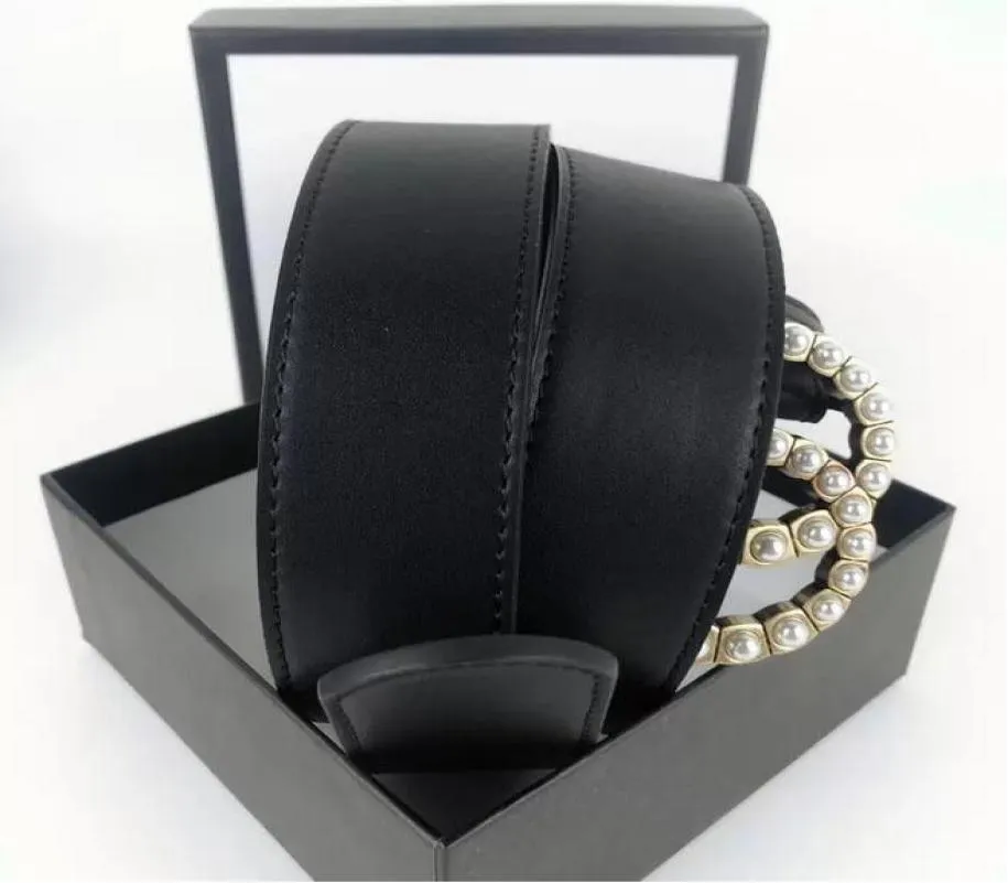 Moda donna uomo designer cinture in pelle fibbia in bronzo nero classica cintura casual con perle larghezza 38 cm con scatola2434335