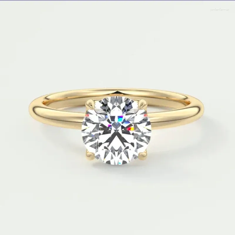 Anéis de cluster 585 14k ouro amarelo corte redondo real moissanite noivado anel de banda de casamento 2ct d cor 1.8mm largura fina para senhora