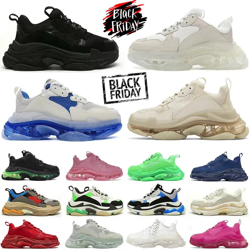 Projektantka 17FW Triple S Men Women Buty Casual Sneakers Platform Tan Clear Black White Red Red Różowe niebieskie neonowe zielone trenery męskie buty sportowe 36-45