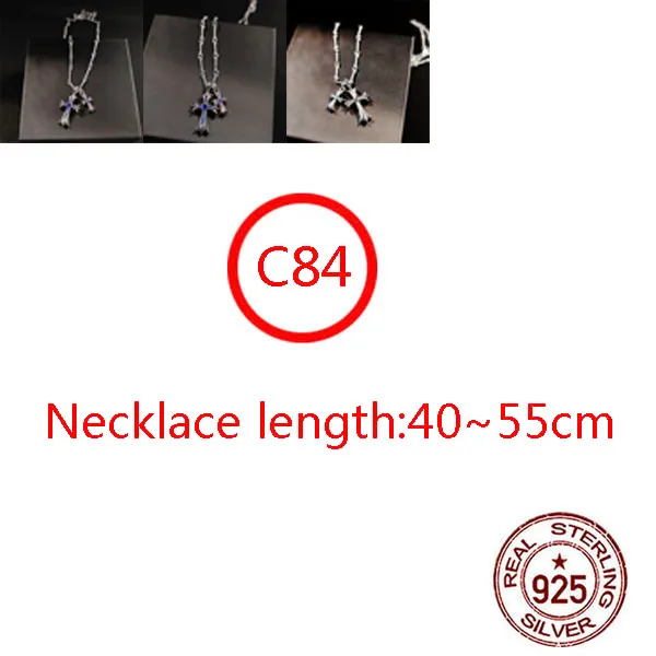 C84 S925 Sterling Silver Necklace Personalized Fashion Punk Hip Hop Style Jewelry Chain Set with Blue Diamond Cross Flower Letter Shape Gift for Lover