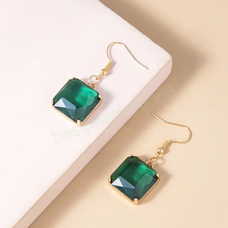 Pendientes colgantes de piedra de cristal de Color verde esmeralda/rosa de corte princesa para mujer, joyería para fiesta y banquete, regalo encantador