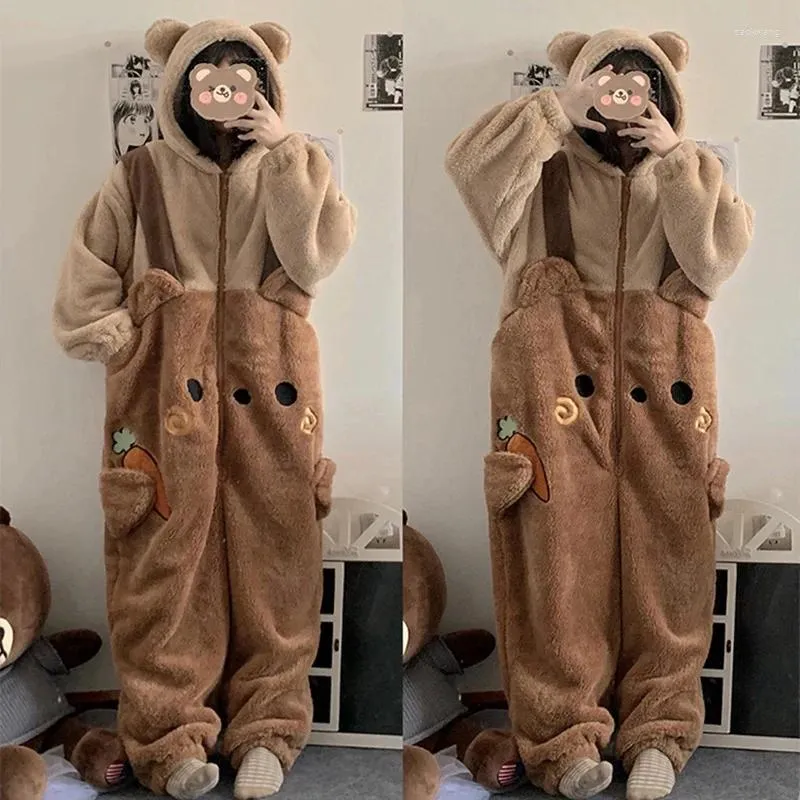 Pijamas femininos desenhos animados velo pijama flanela anime onesie adultos pijamas animais conjunto mulheres homens inverno quente urso cosplay halloween