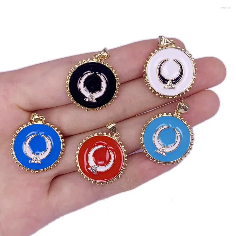 Pendentif Colliers Charms Classique Coloré Croissant De Lune Goutte D'huile Plaqué Or Collier Rond Bracelet Accessoires Pour DIY Femmes Bijoux