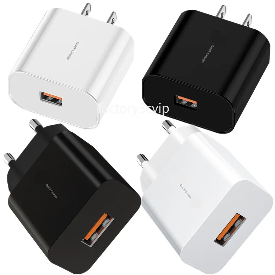 Snabb snabba laddare QC3.0 EU US AC USB Power Adapter 18W Väggladdare för iPhone 15 11 13 14 SAMSUNG S10 S11 S20U F1