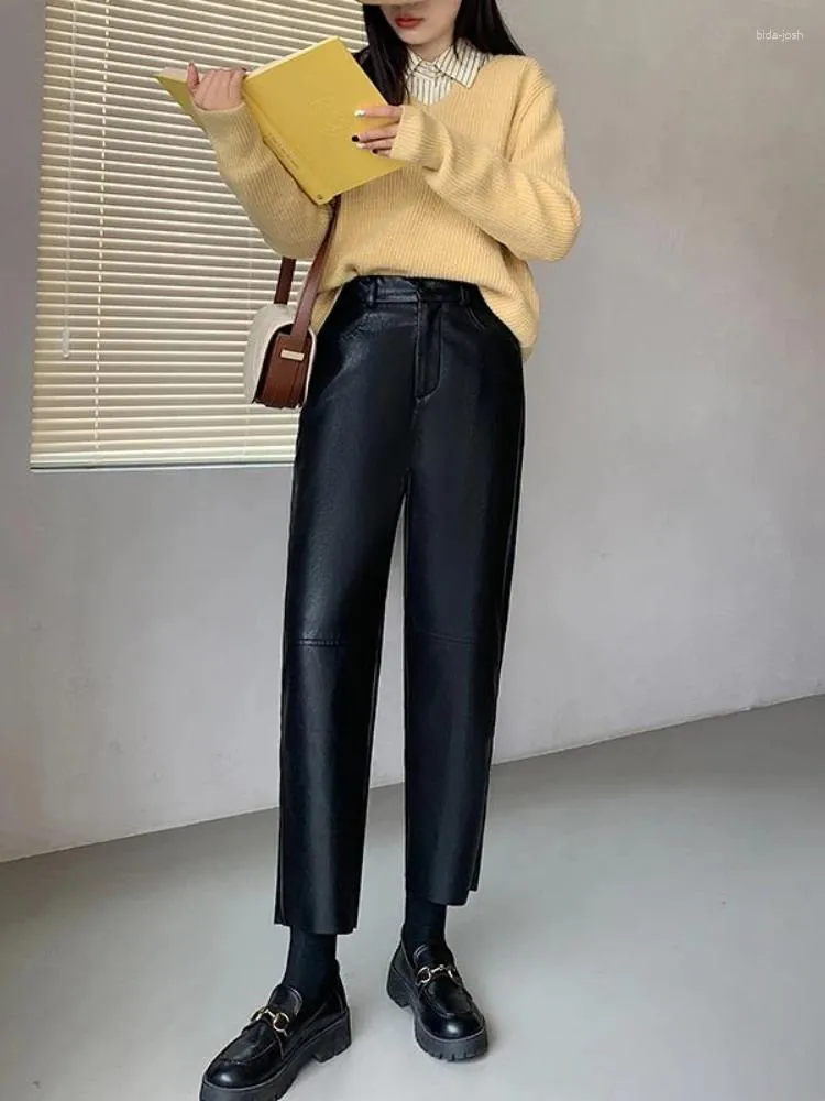 2023 Fashionable High Waist PU Faux Leather High Waisted Leather Pants With Straight  Legs, Cropped Ankle Length Design In Black From Bida Josh, $21.56