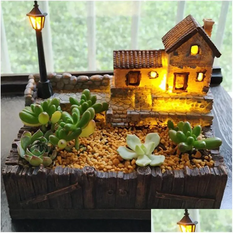 Dekorative Objekte Figuren Harz Blumentopf mit Lampe für Succents Pflanzen Creative Planter Small Bo Dhwuf