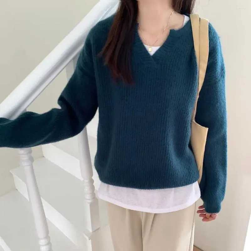 Kvinnors tröjor gör fasta erbjudanden - Chic Korea V -ringning ren färg återställer gamla sätt att hålla varm tröja kappa kvinnlig tidvatten