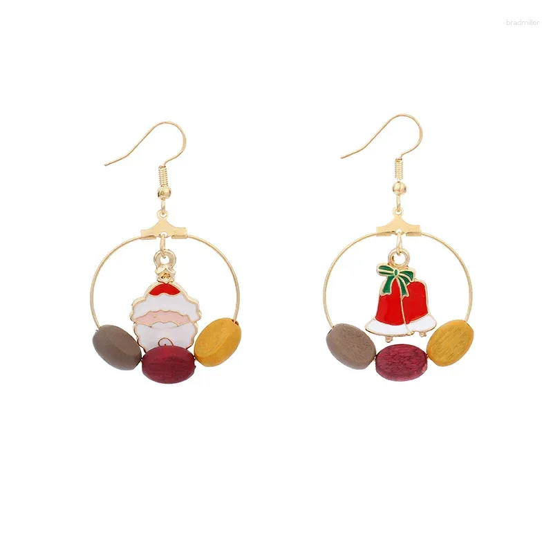 Boucles d'oreilles pendantes en alliage géométrique asymétrique, tendance et créative, grand cercle en bois, bijoux de noël pour femmes et filles, à la mode, 2023