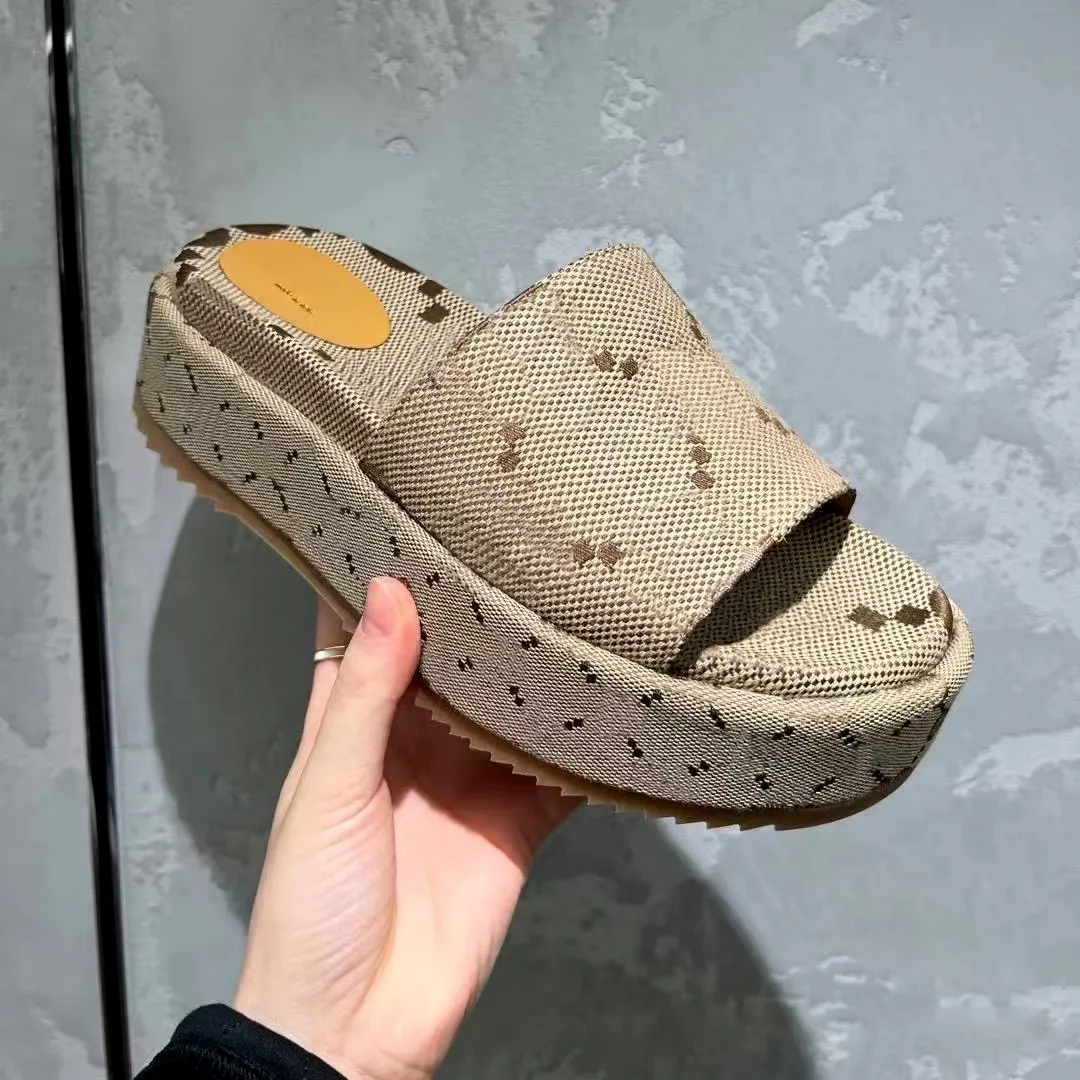 vintage borduur Platform schoenen pantoffels dames sandaal wit canvas plat Mule Designer Slide Casual schoenen Strand zwembad zwarte heren Sliders Zomer buiten sandale box