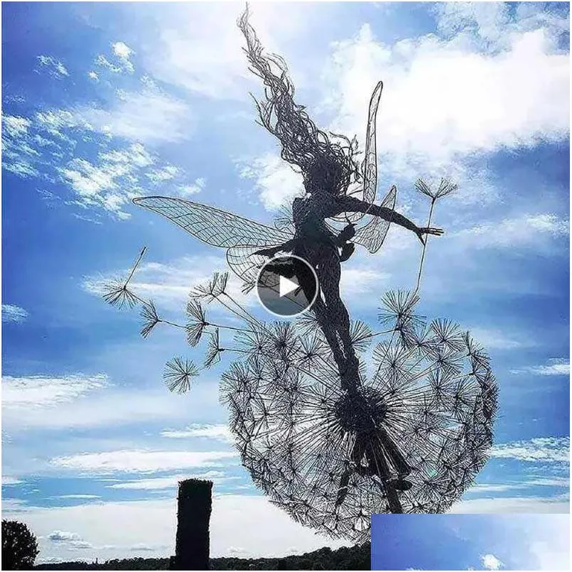 庭の装飾装飾的なステーク妖精とタンポポが一緒に踊るメタルヤードアート装飾芝生の風景スケプチアドロップQ0811 delotq37
