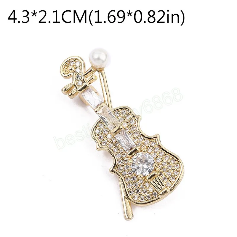 Moda Donna Spille musicali Spille di personalità Spille di violino con strass di cristallo Spille Accessori gioielli Spilla Regali