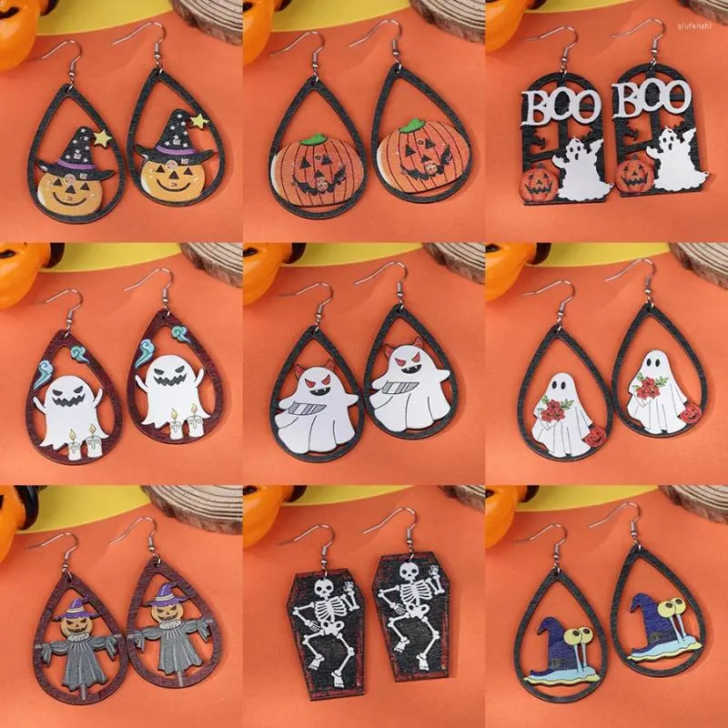 Dangle Earrings Halloween Horror Ghost Wood Funny Cartoon Characters Pumpkin Skeleton Gift Wholesale