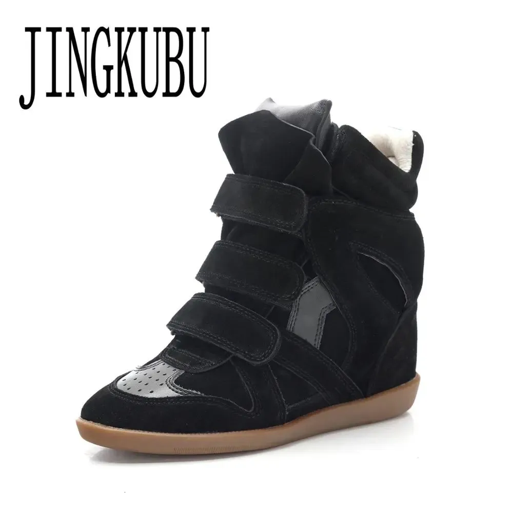 Dress Shoes JINGKUBU Fashion Genuine Leather Height Increasing Casual Shoes Women's Hidden Wedges Sneakers Hook Loop Trainers High Top 231102