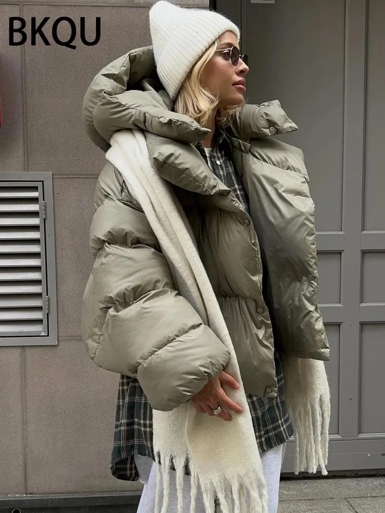 Parkas de plumón para mujer BKQU, chaqueta gruesa y cálida con burbujas, abrigo con capucha de manga larga para otoño e invierno, prendas de vestir acolchadas de algodón de calle 2023 231102