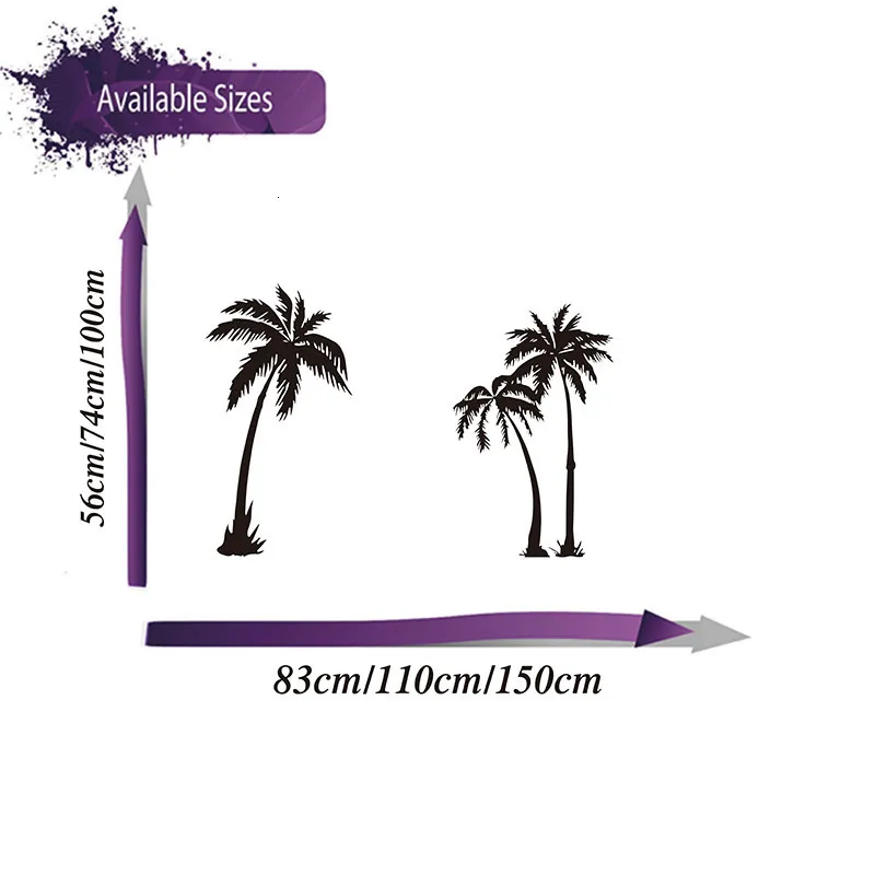 Set Of 3 Palm Tree Summer Beach Wall Sticker Living Room Playroom Palm Tree Summer Plant Wall Decal Bedroom Vinyl Decor (1)