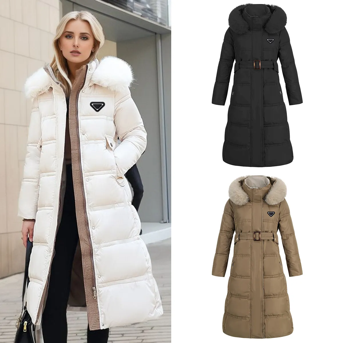 Pdaraファッションデザインコート冬の温かい大きな毛皮の襟下のジャケットデザイナーブランドの女性用長いパフジャケットアウターパーカー