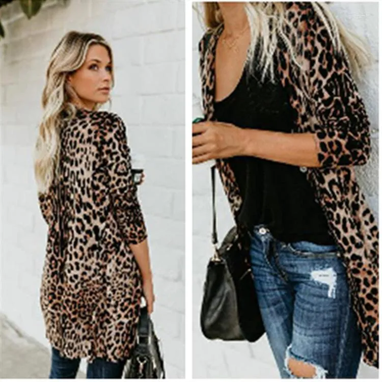 Vestes pour femmes automne Sexy col en V à manches longues boutonné imprimé léopard pour veste Chaqueta Mujer manteau femmes