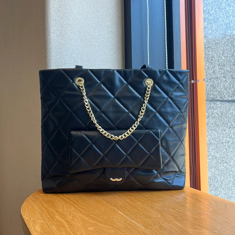 23B boodschappentas met grote capaciteit, 35 cm leer, diamantruit, zilveren hardware, metalen gesp, luxe handtas, gematelasseerde ketting, crossbodytas, reisluchthaventassen, schoudertas