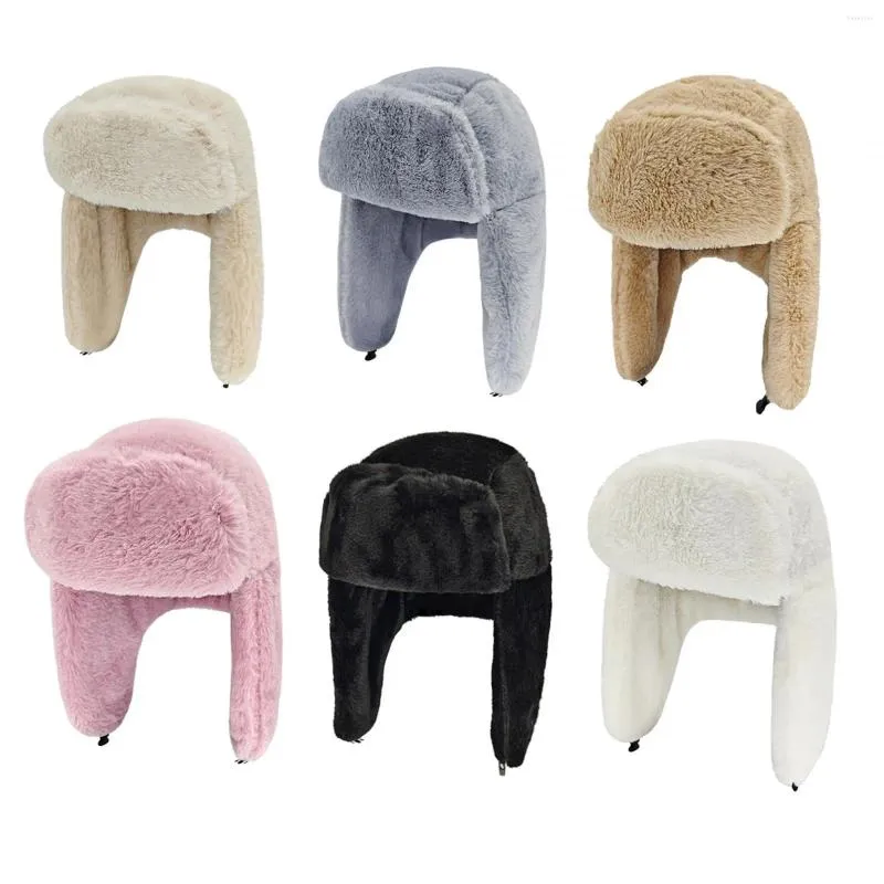 Berets Winter Trapper Hats With Ear Flaps Cold Weather Thickened Plush Ski Caps Warm Hat For Adults Unisex Skiing Hiking Skating