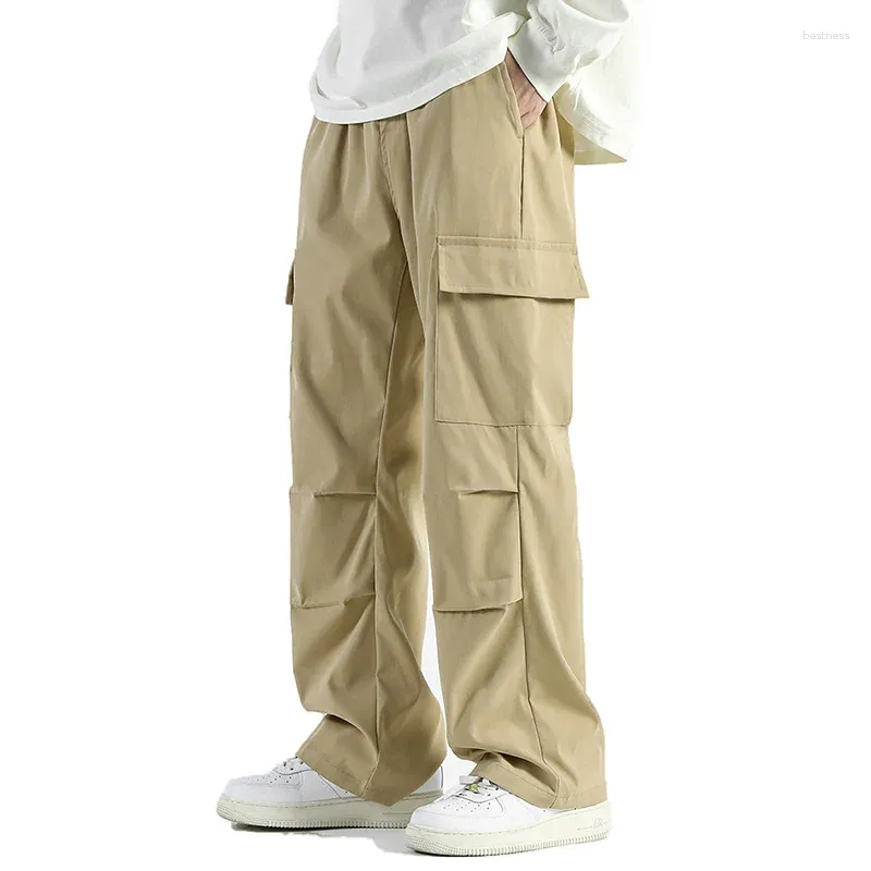 Men's Pants Loose Fit Baggy Long Mens Cargo Working Trousers Hiking Mountain Elastic Waist Drawstring Bottoms 4 Big Pocket