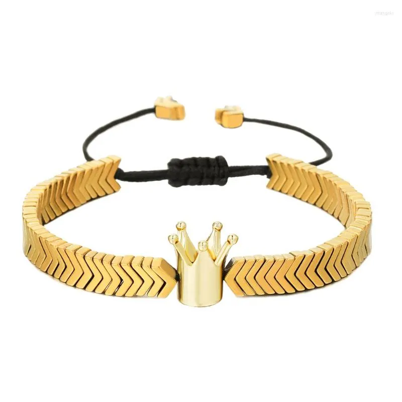 Bracelets de charme Classic Copper Crown Bracelet Men Men trançado corda dourada colorida v design Hematita Stone Stone Acessórios de jóias ajustáveis