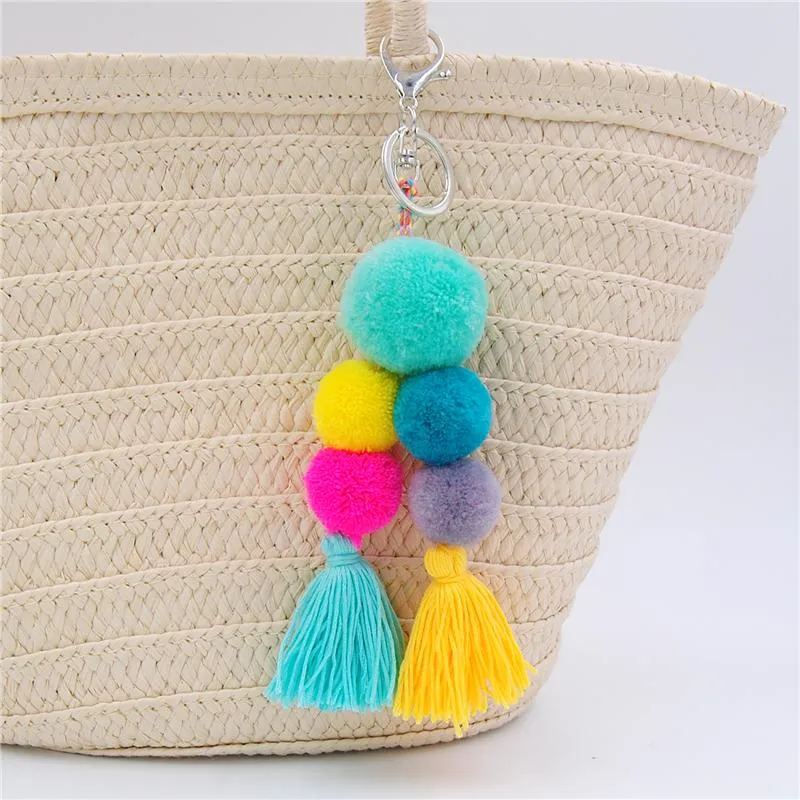 Keychains 1pc ullgarn Big Ball Pom Bag Charms Böhmen Tassel For Women Boho Jewelry Party