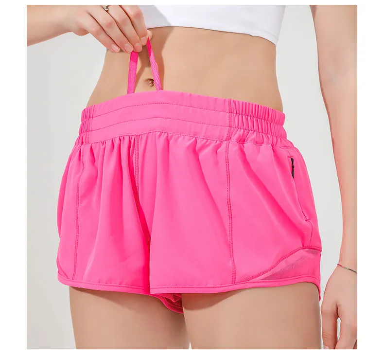 LL Womens Yoga Shorts atuendos con ejercicio Fitness Use pantalones cortos para niñas que corren los bolsillos de ropa deportiva elástica