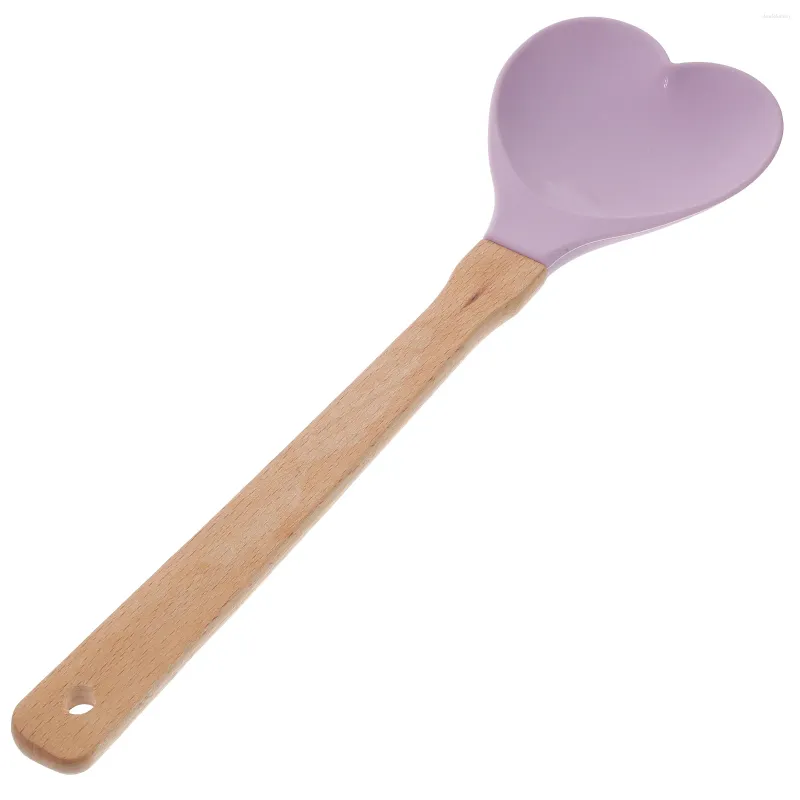 Spoons Silicone Heart Shaped Spoon Cook Supply Cocktail Mixing Tool Wood Convenient Soup Cooking Home Tools