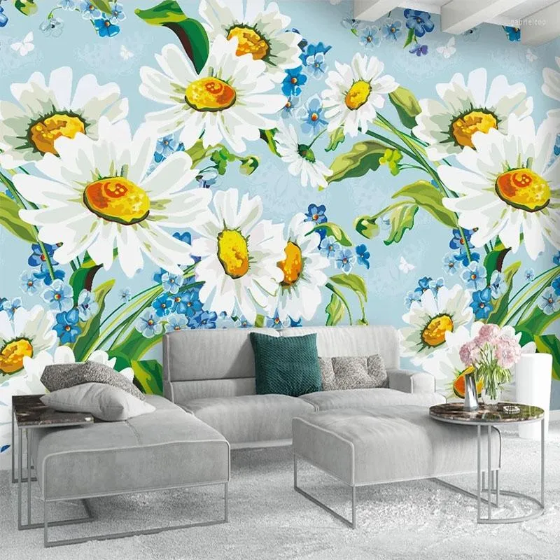 Tapeten Po Wallpaper Nordic Minimalist 3D Handgemalte Chrysantheme Aquarell Hintergrund Wandbild Wasserdicht Papel De Parede 3 D