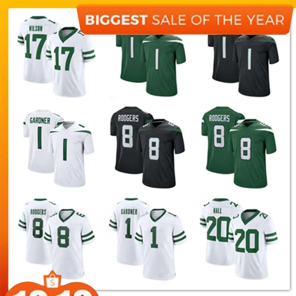 Aaron Rodgers Jersey Custom Ahmad Sauce Gardner Garrett Wilson Zach Wilson Breece Hall Darrelle Revis Joe Namath Quinnen Williams Wayne Chrebet Football Jerseys