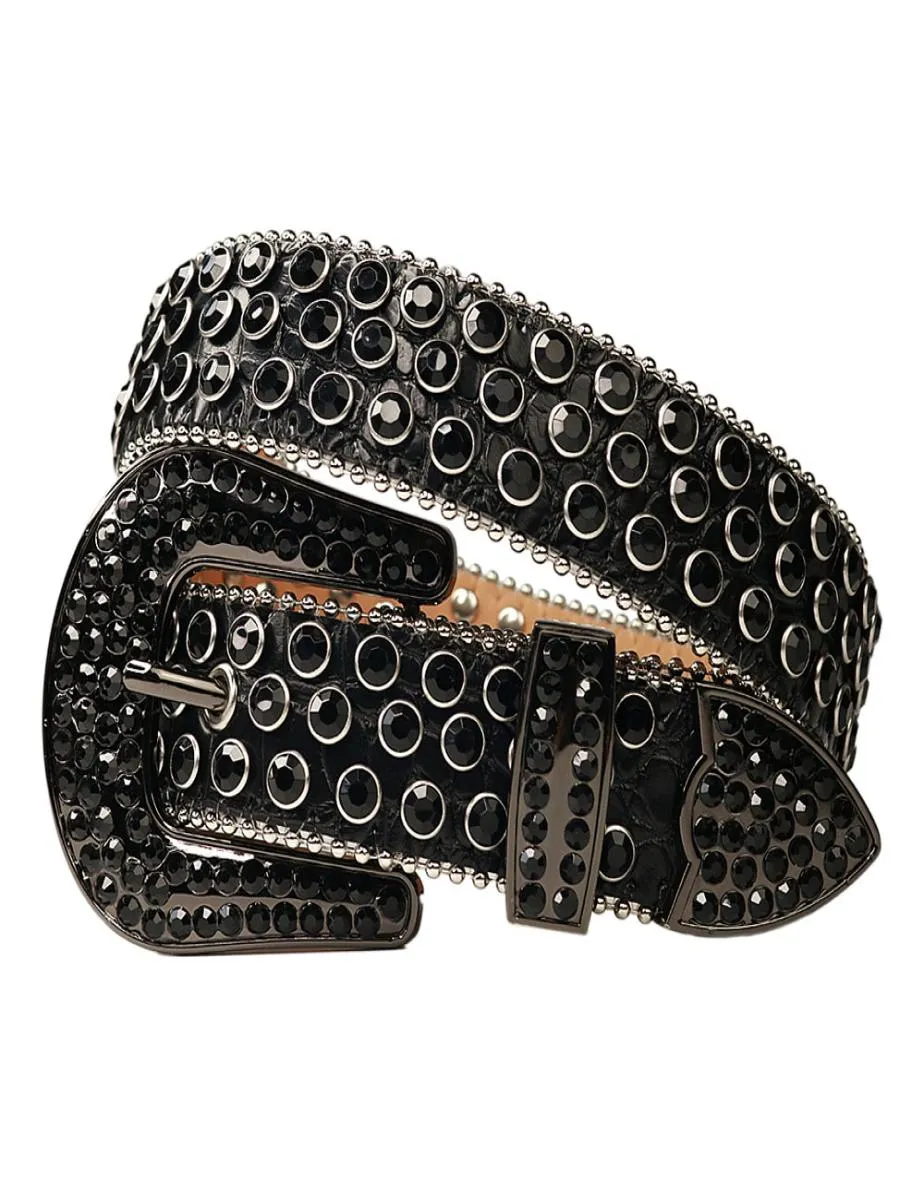Vintage Western Rhinestones Belt Removable Buckle Cowboy Cowgirl Bling Leather Crystal Studded Belt For Women Men5160433