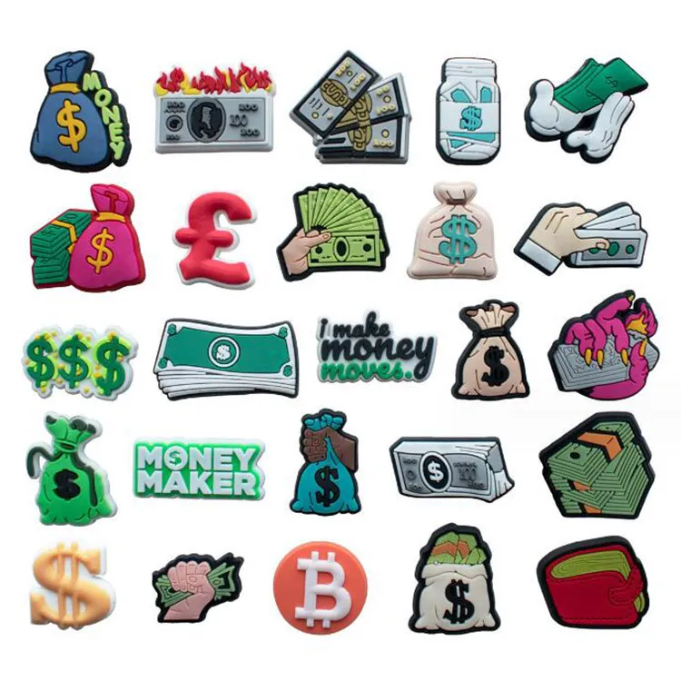 Fast delivery Wholesale Money Icon Shoe Charms Shoe Parts Accessories Charm with Buckle