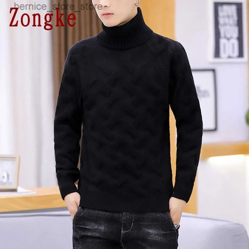 Mens Casual White Turtleneck Sweater for Winter: Solid Pullover