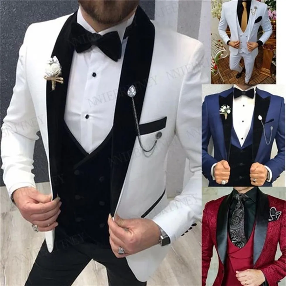 Mode Weiß Herren Hochzeitsanzug 3 Stück Slim Fit Bräutigam Abendessen Prom Smoking Maßgeschneiderte Blazer Für Männer Mann Jacke Weste Pan240U