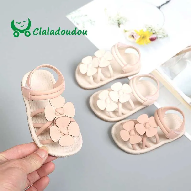 Sandalen claladoudou 12-19.5 cm roze beige baby zacht sandalen us maat 3 4 dubbele bloemen prinses jurk schoenen voor zomerfeestje bruiloft z0331