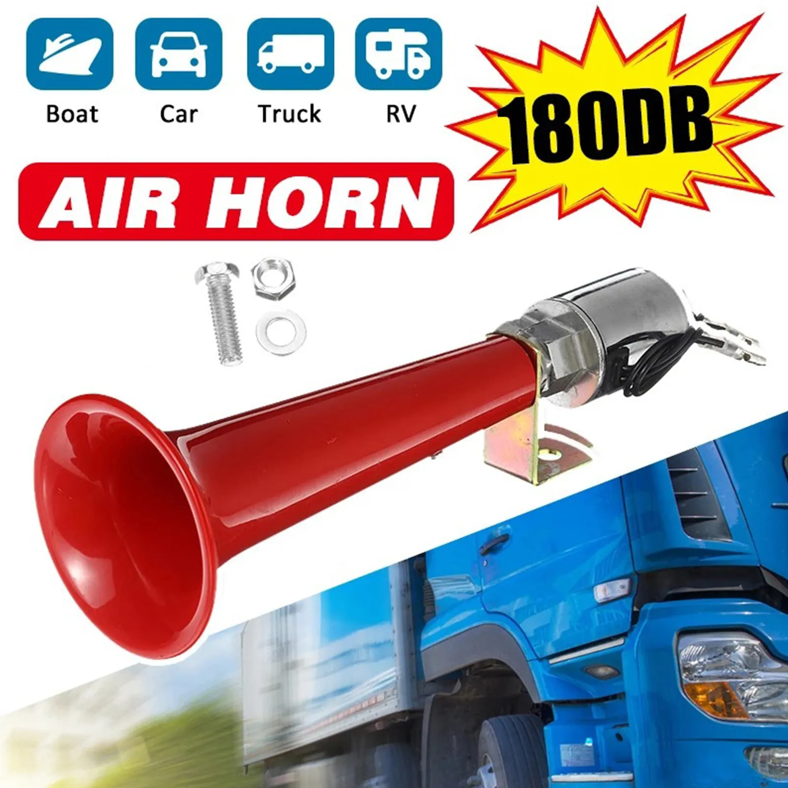 1PC Red Car Horn Train Train Opona umieszcza 180dB wysokie decybel pojedynczy rurowy róg róg dla dowolnych pojazdów 12 V/24 V Wysoka decybel super głośna